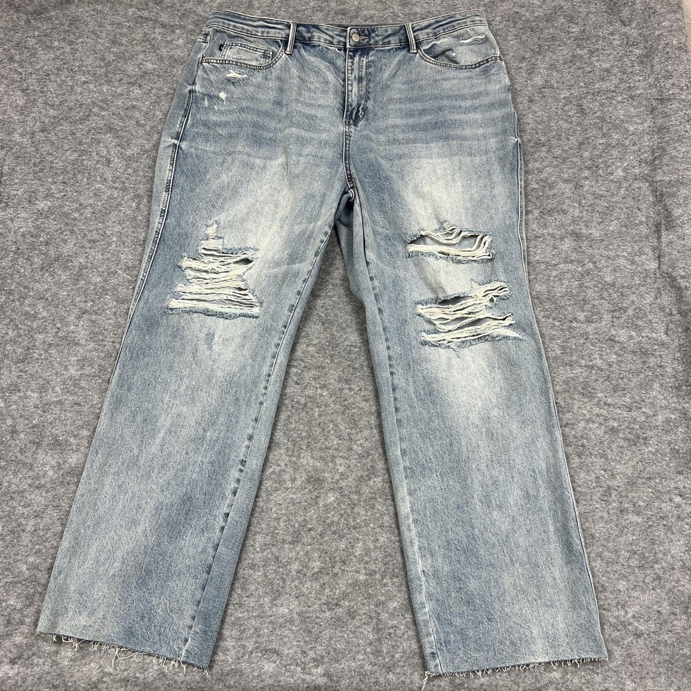 Judy Blue Jeans Womens 22W Light Wash 90s Straight Distressed Frayed Hem Stretch